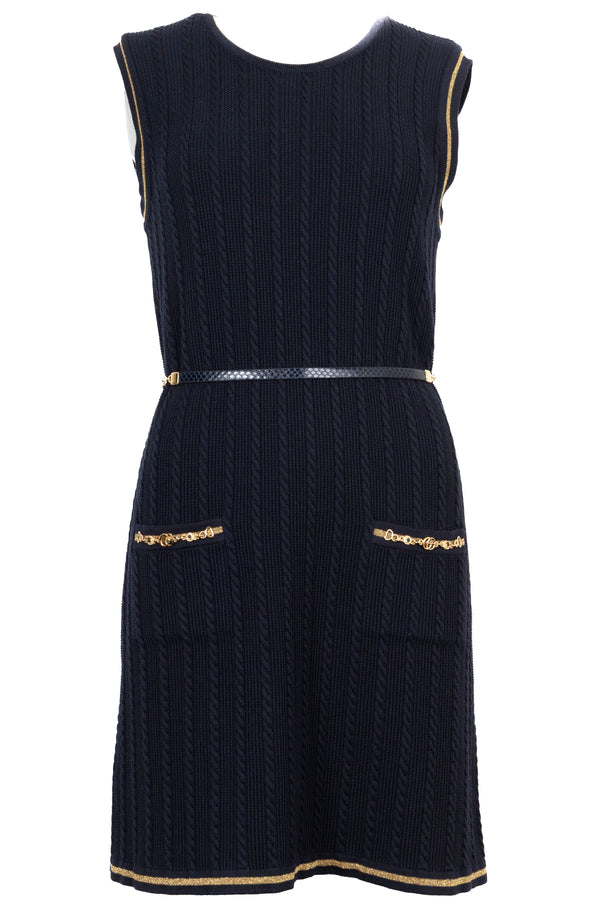 GUCCI Sleeveless Knit Dress Blue Gold