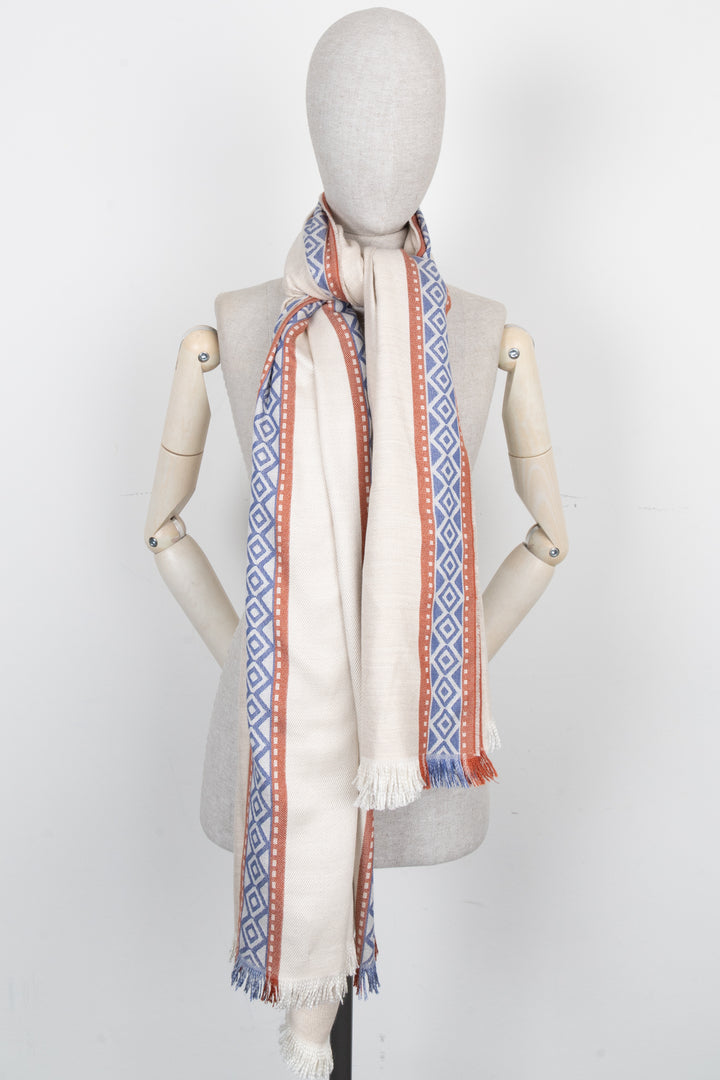 LORO PIANA Fringed Plaid Cashmere Silk Beige