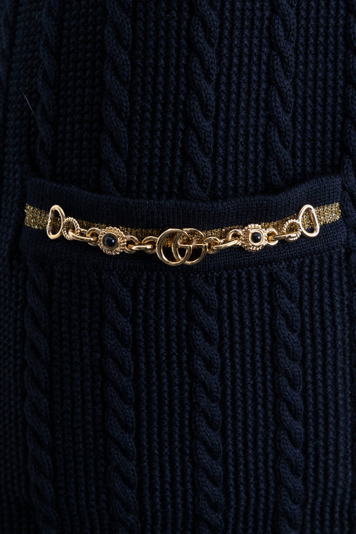 GUCCI Sleeveless Knit Dress Blue Gold
