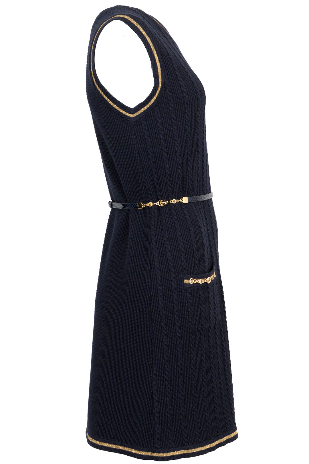 GUCCI Sleeveless Knit Dress Blue Gold