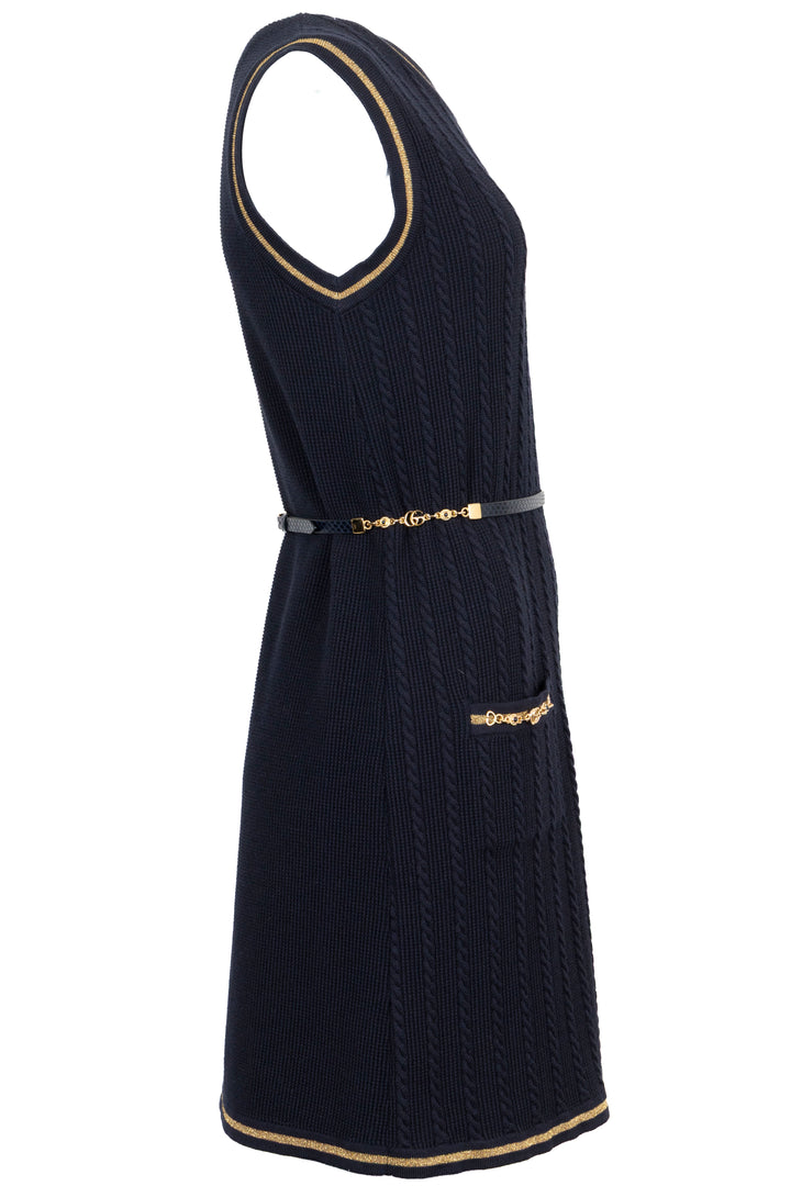 GUCCI Sleeveless Knit Dress Blue Gold