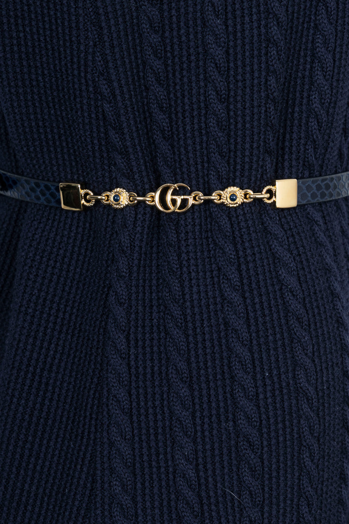 GUCCI Sleeveless Knit Dress Blue Gold