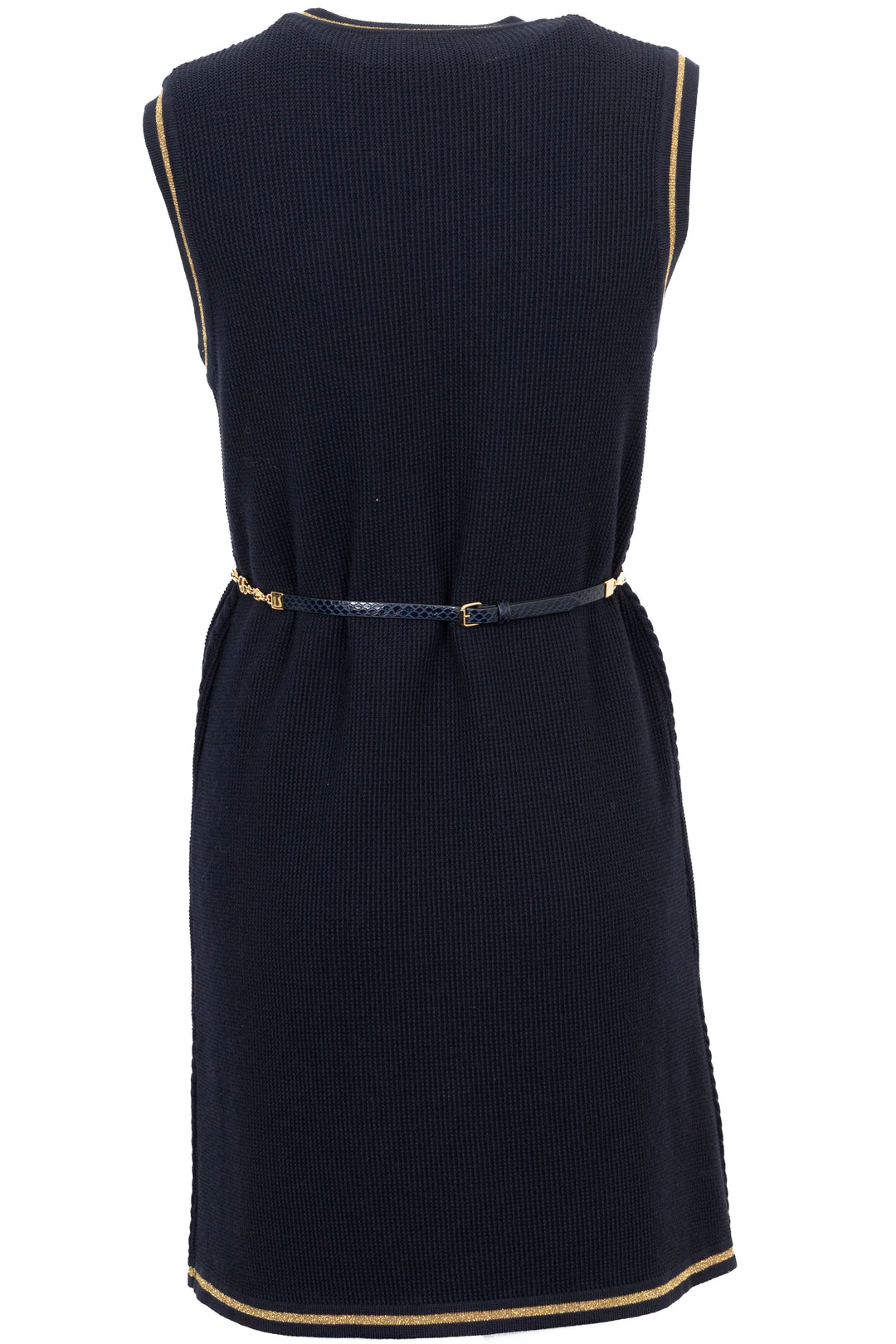 GUCCI Sleeveless Knit Dress Blue Gold