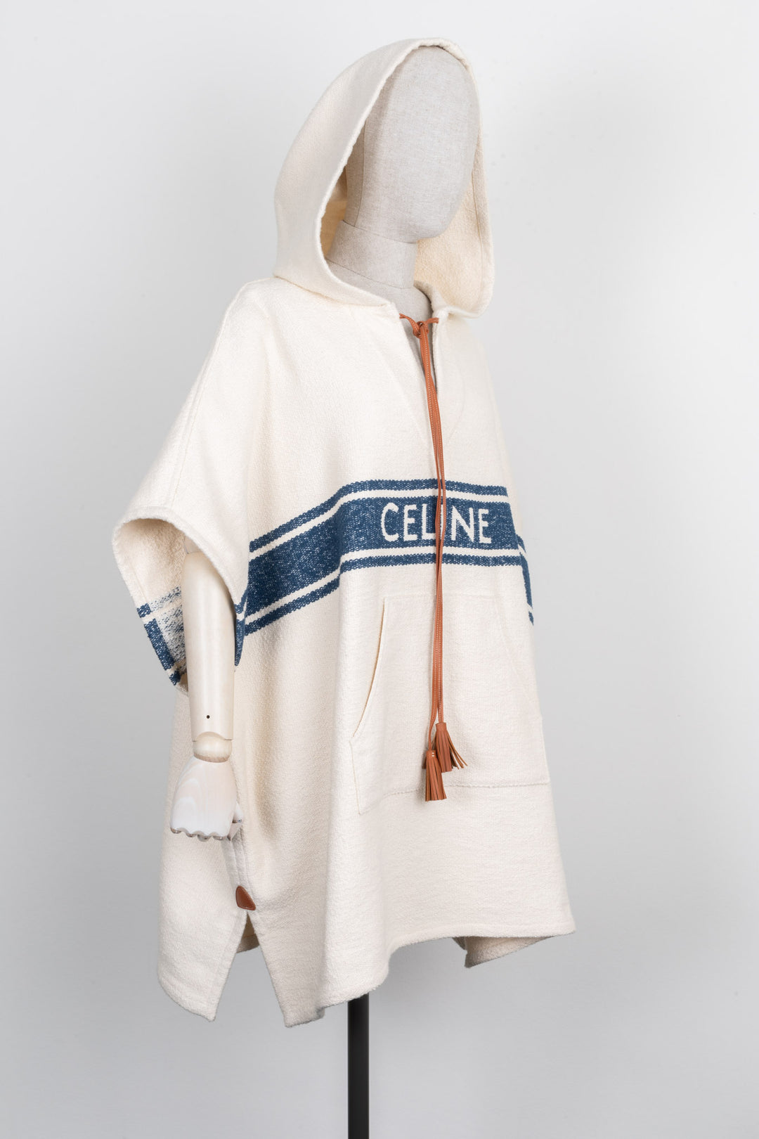 CELINE Poncho Cotton Ivory & Blue