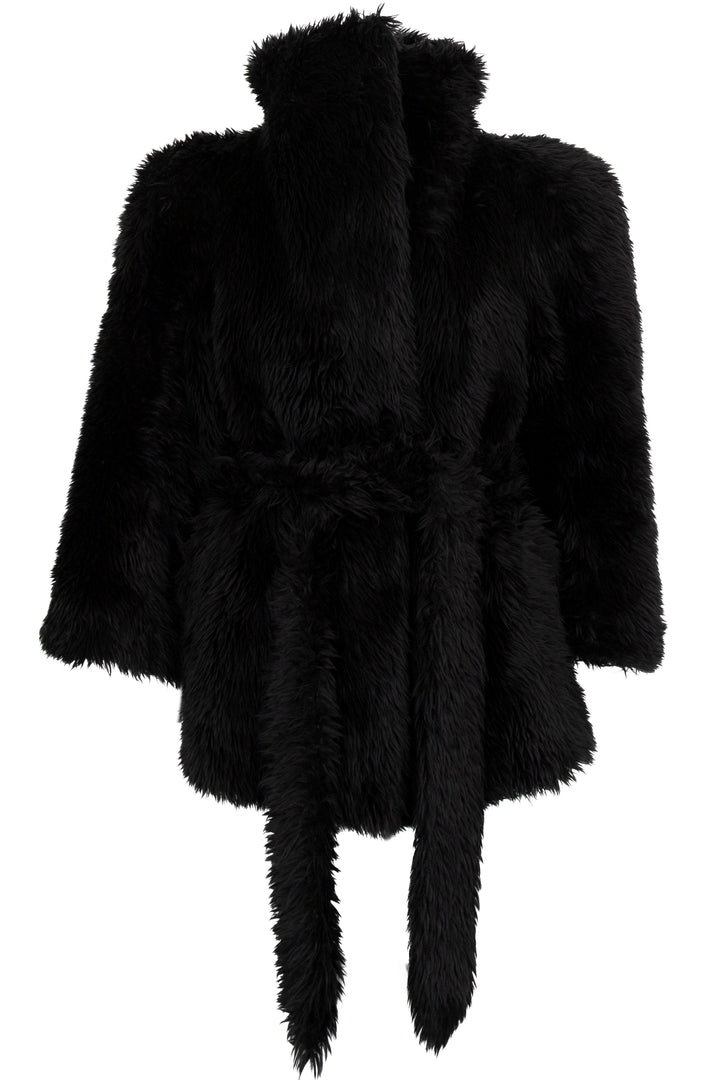 BALENCIAGA Teddy Belted Faux-Fur Jacket Black