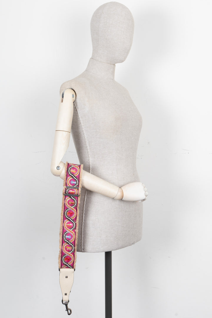 VALENTINO Snake Rockstud Bag Strap Canvas Pink