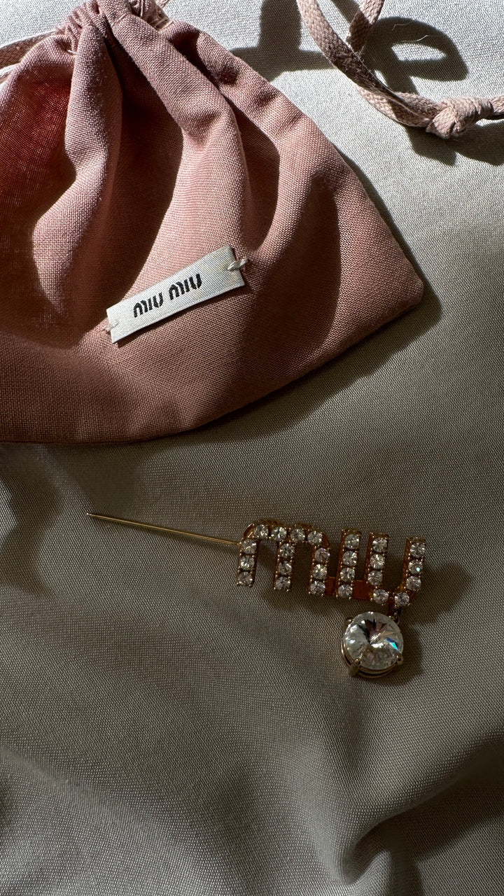 MIU MIU Crystal Logo Brooch