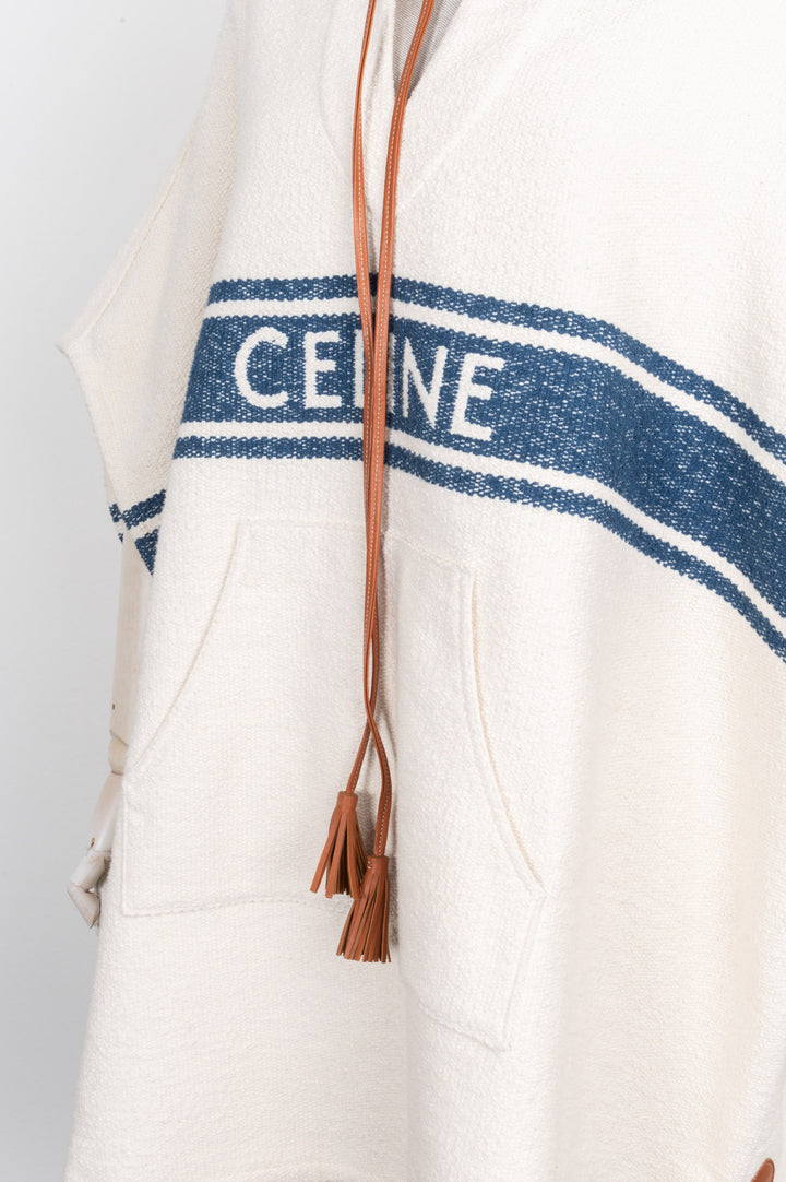 CELINE Poncho Cotton Ivory & Blue