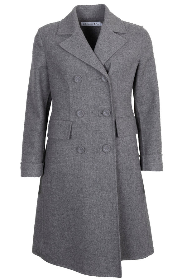 Manteau court croisé CHRISTIAN DIOR en laine grise