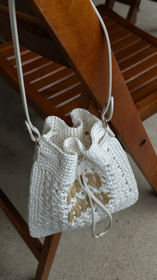 MIUMIU Mini Woven Raffia Bag White