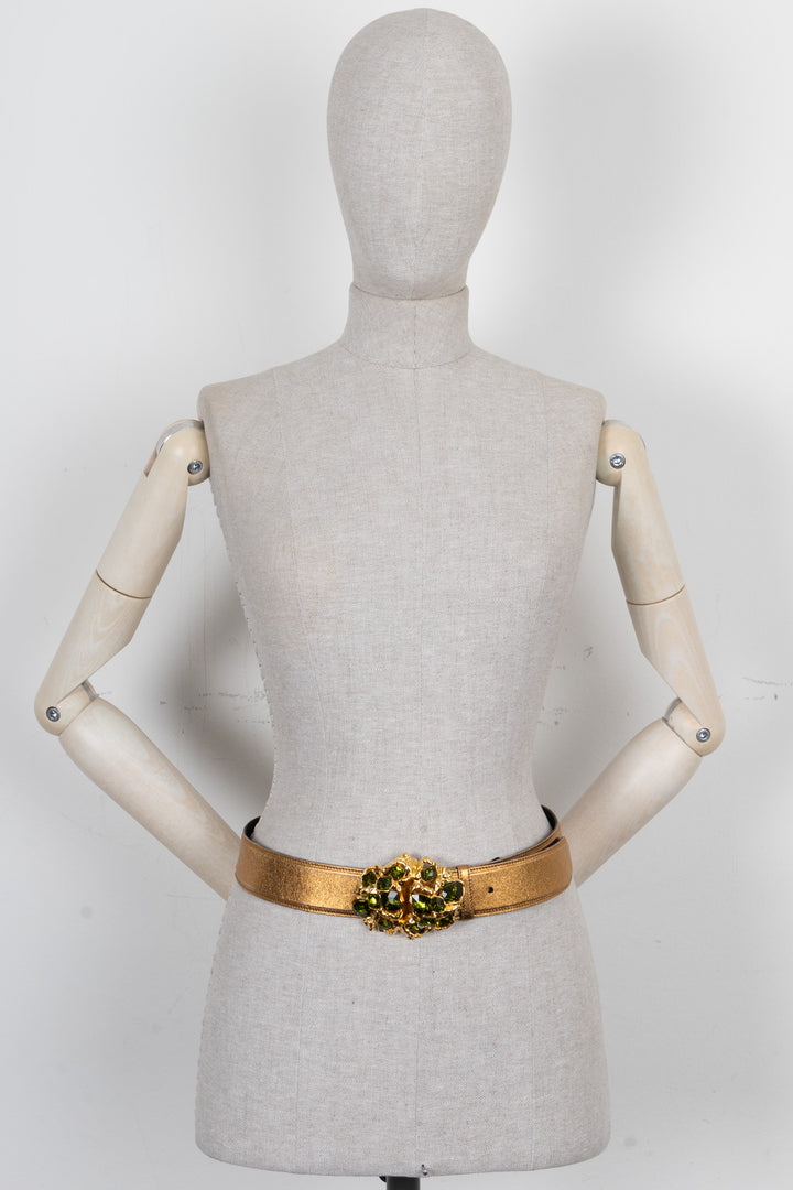 MIU MIU Crystal Buckle Belt Leather Gold