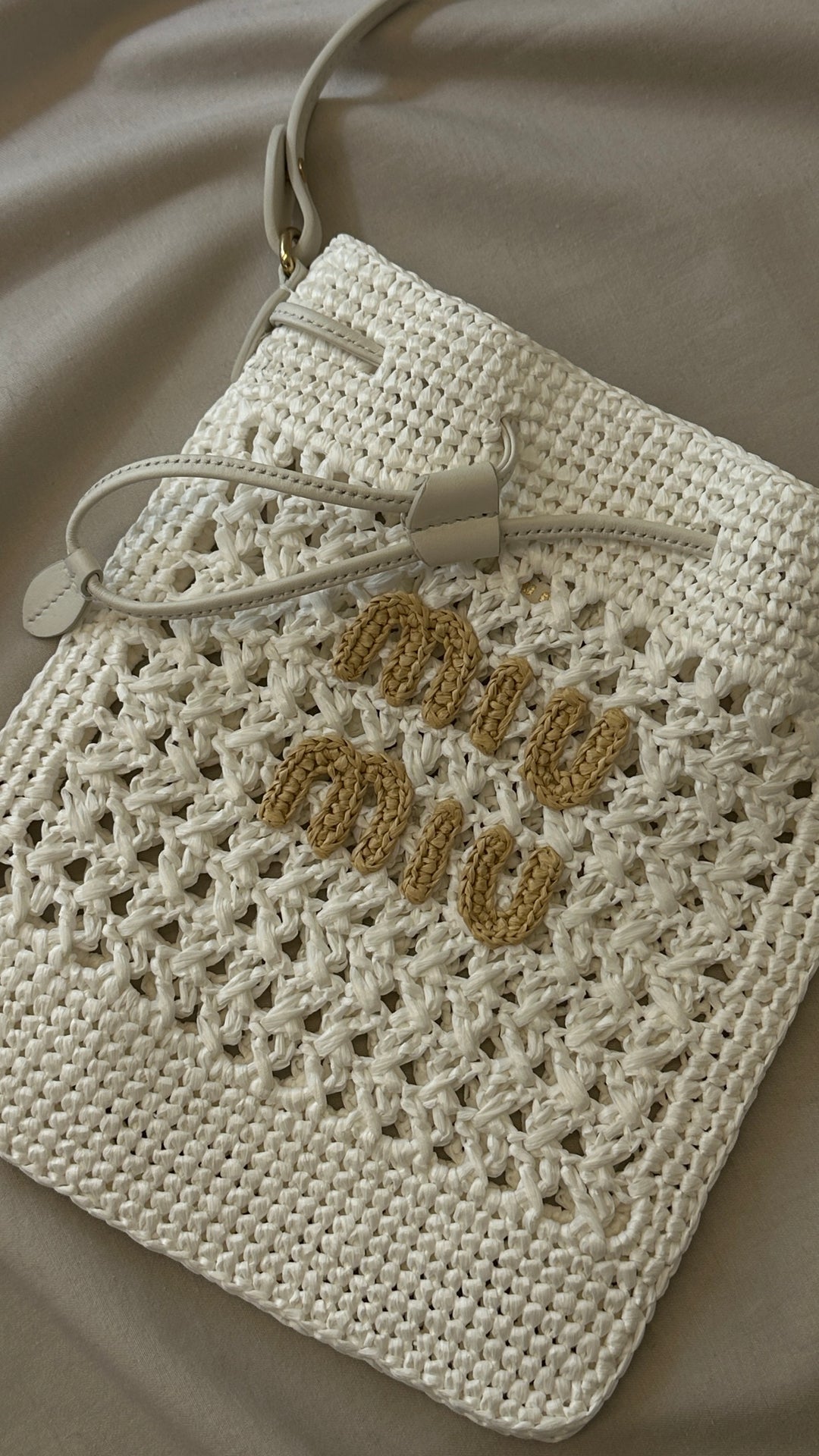 MIUMIU Mini Woven Raffia Bag White