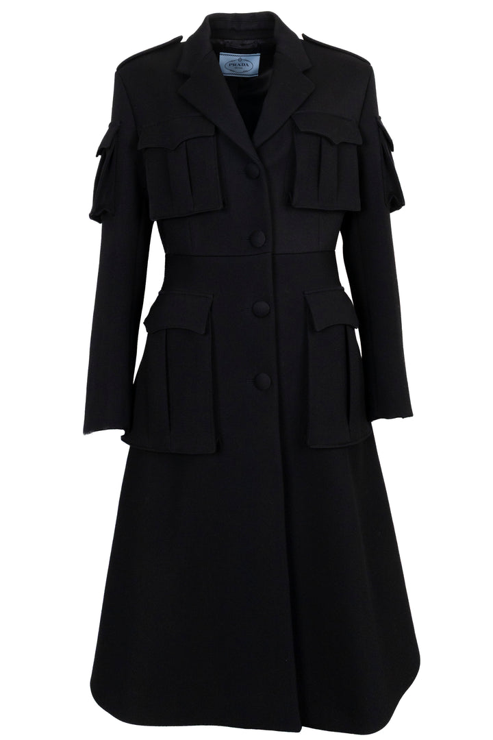 PRADA 2019 Patch Pocket Military Coat Wool Black
