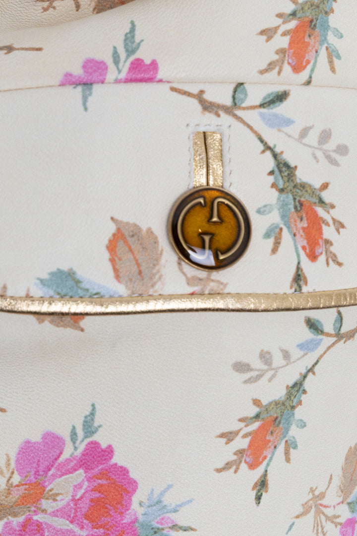 Jupe courte en cuir GUCCI à ceinture à imprimé floral, jaune clair