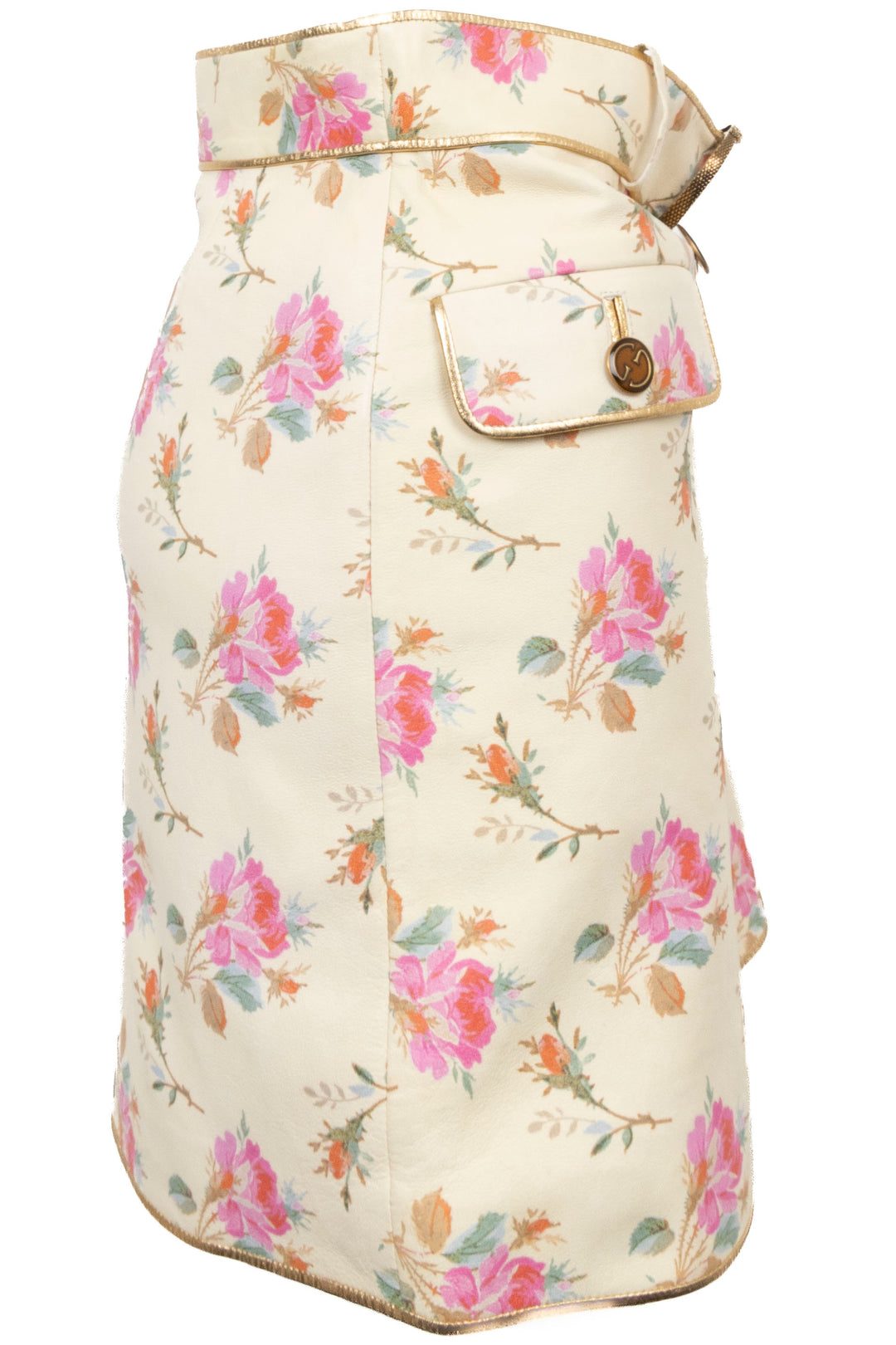 Jupe courte en cuir GUCCI à ceinture à imprimé floral, jaune clair