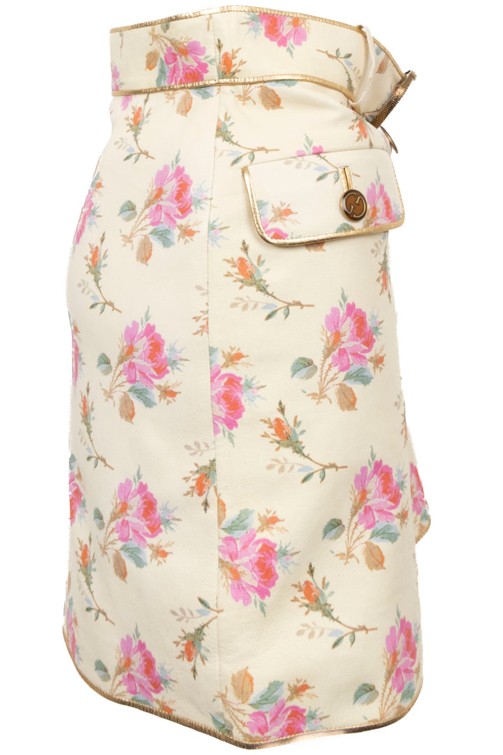 Jupe courte en cuir GUCCI à ceinture à imprimé floral, jaune clair