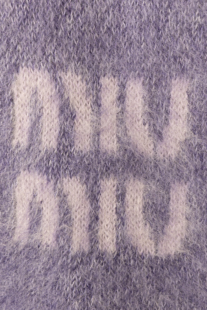 MIU MIU Fringed Logo Scarf Mohair Purple