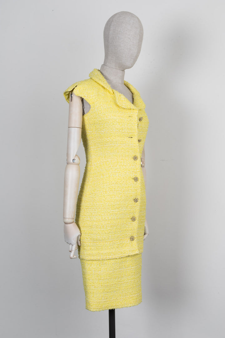 CHANEL Dress Tweed Yellow 12C