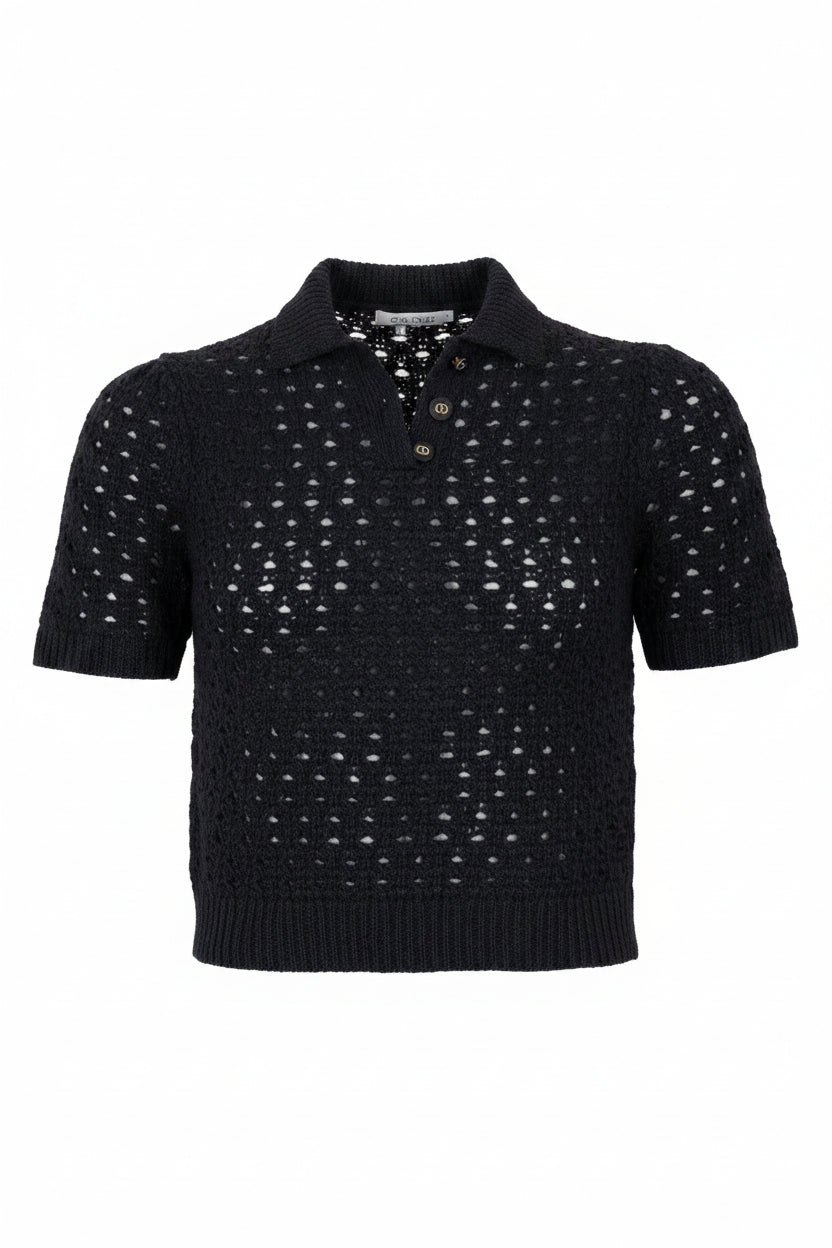 CHRISTIAN DIOR Pull maille manches courtes noir