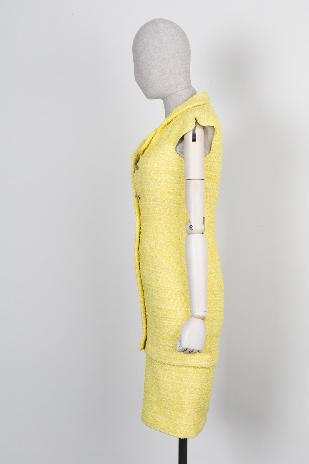 CHANEL Dress Tweed Yellow 12C