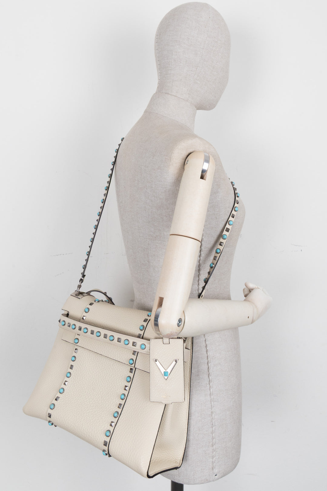 VALENTINO Rockstud Rolling Top Handle Bag Ivory