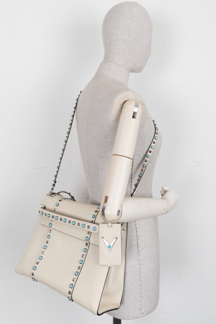 VALENTINO Rockstud Rolling Top Handle Bag Ivory