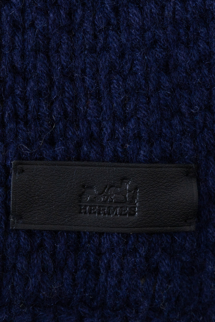 HERMÈS Chunky Knit Scarf Cashmere Navy Yellow