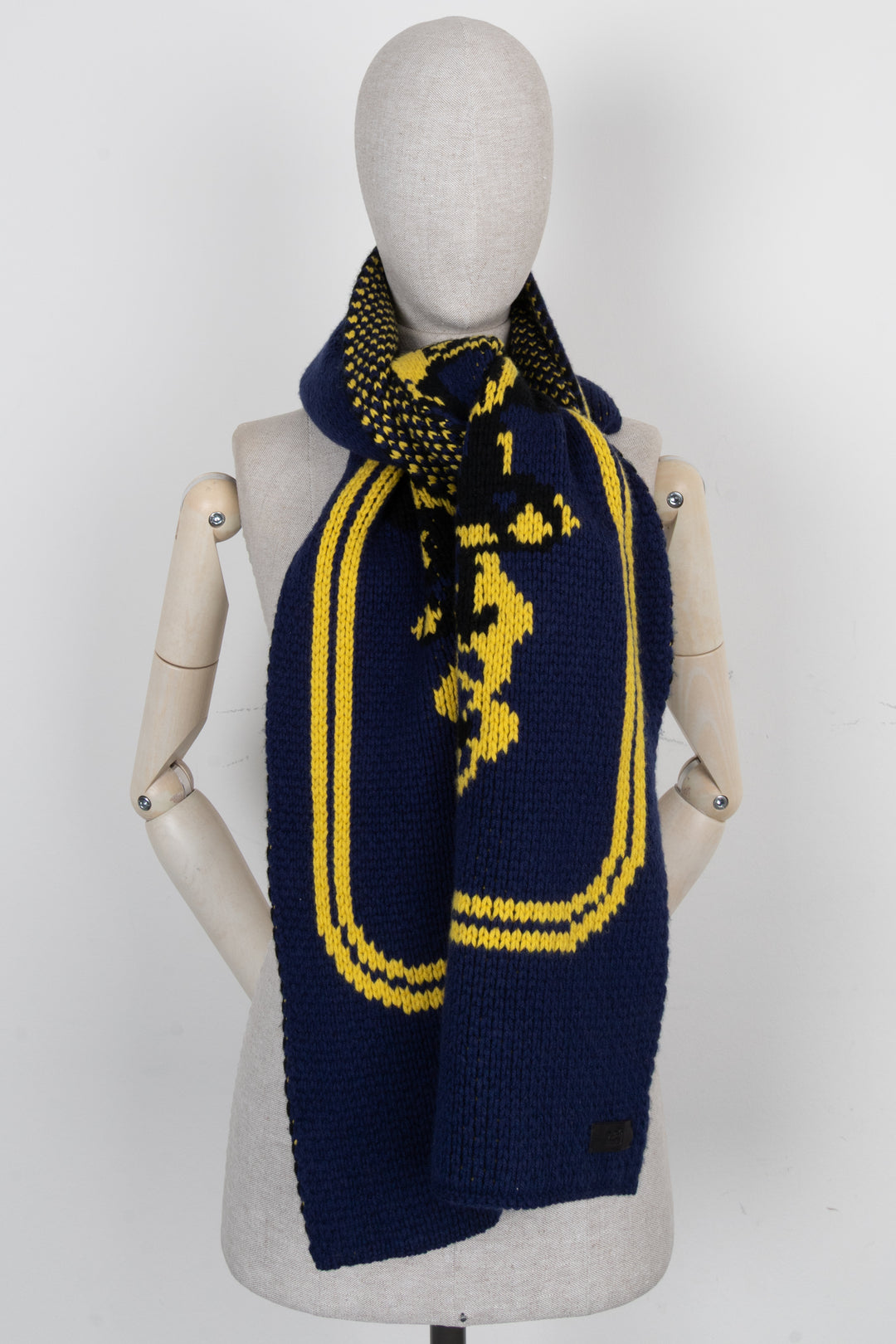 HERMÈS Chunky Knit Scarf Cashmere Navy Yellow