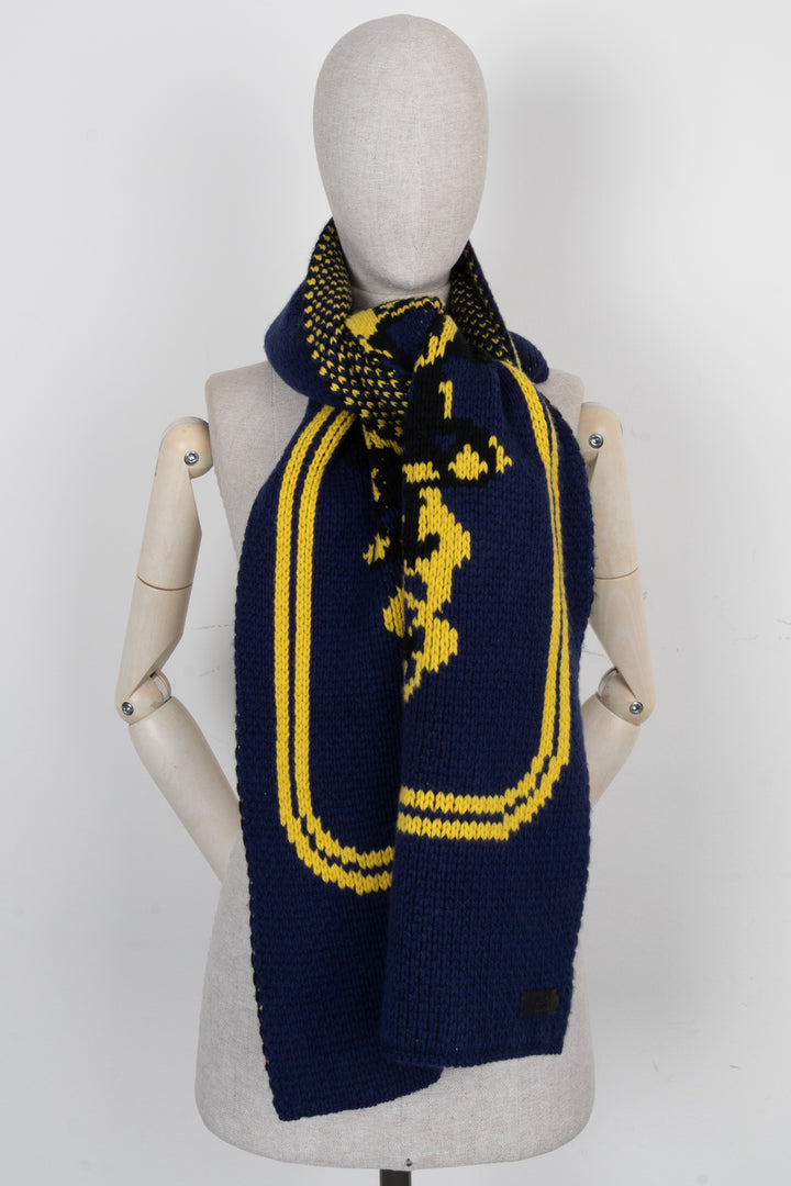 HERMÈS Chunky Knit Scarf Cashmere Navy Yellow