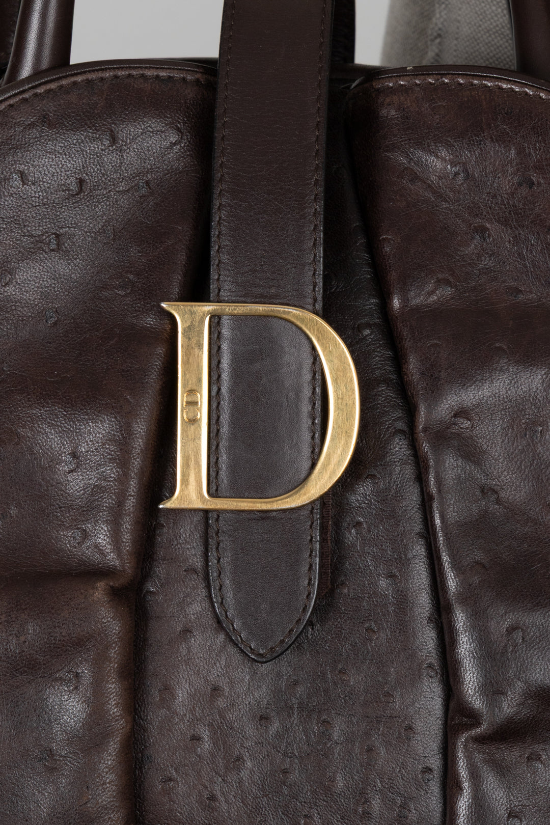 CHRISTIAN DIOR Double Saddle Bowler Bag Ostrich Brown