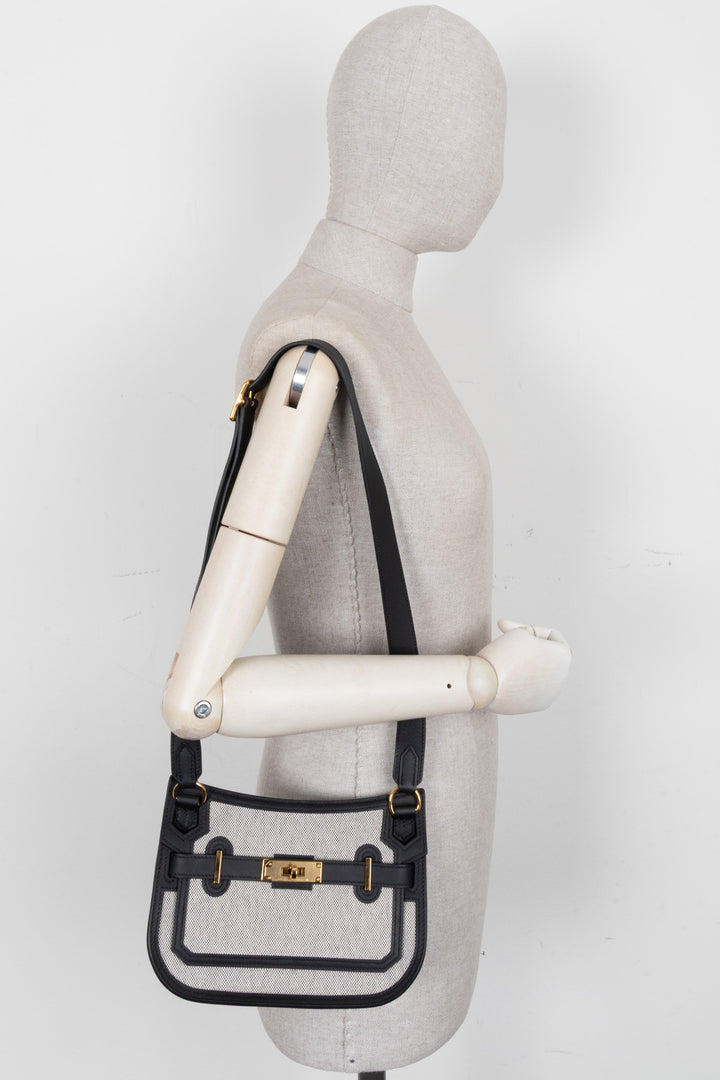 HERMÈS Jypsiere Petit Toile Cuir Écru Noir