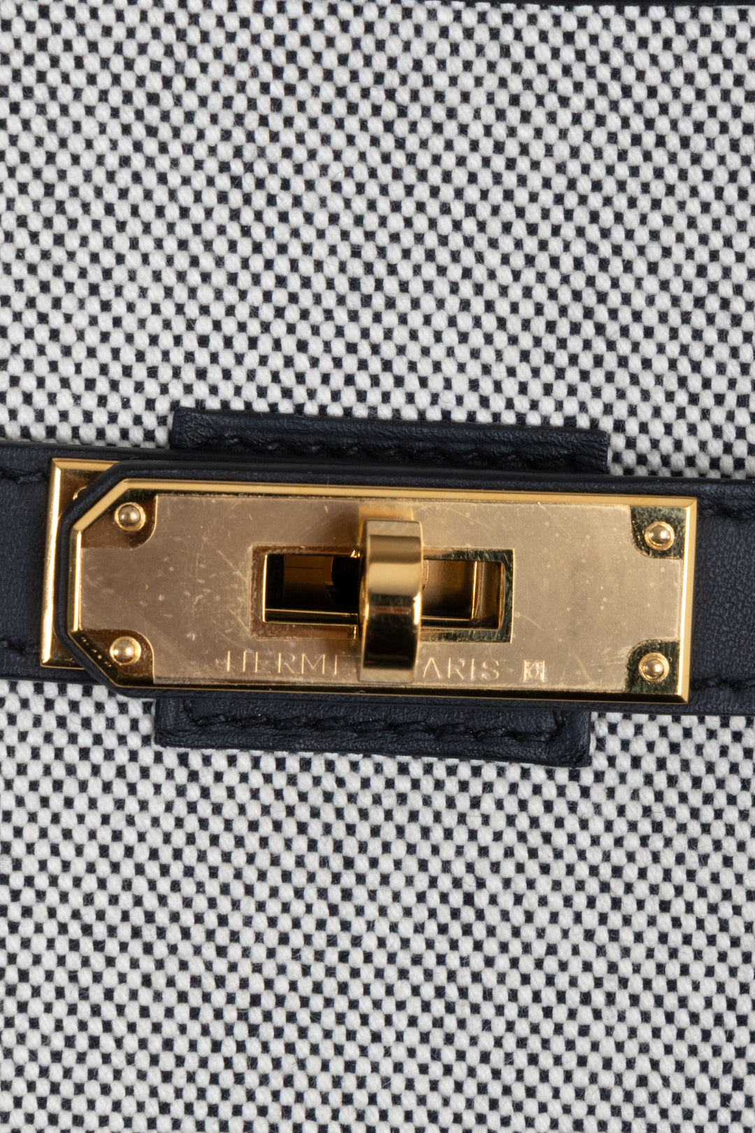 HERMÈS Jypsiere Petit Toile Cuir Écru Noir