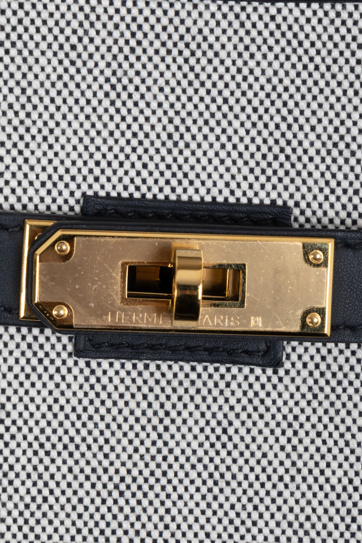 HERMÈS Jypsiere Petit Toile Cuir Écru Noir