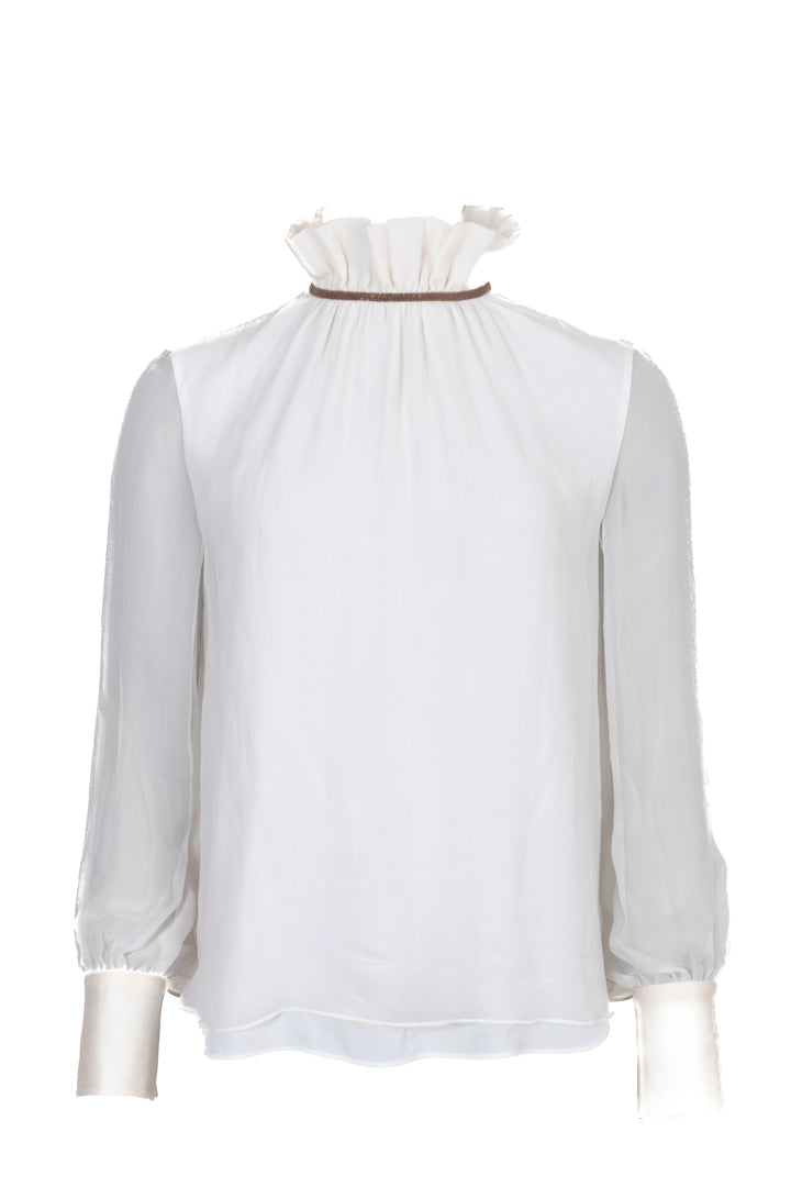 BRUNELLO CUCINELLI Long Sleeve Silk Ivory