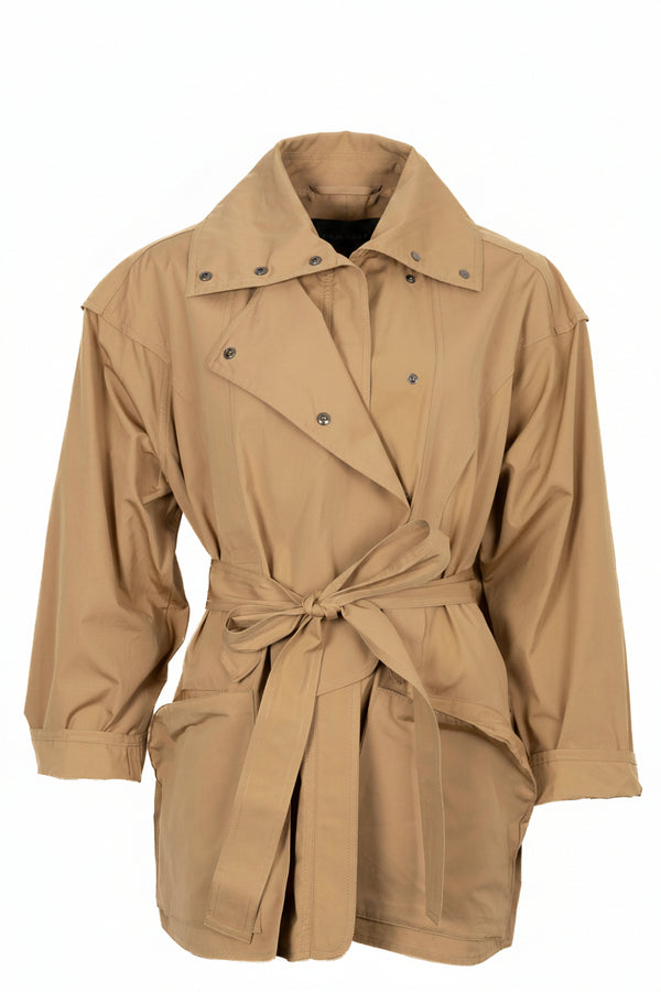 THE ROW Short Belted Coat Cotton Beige