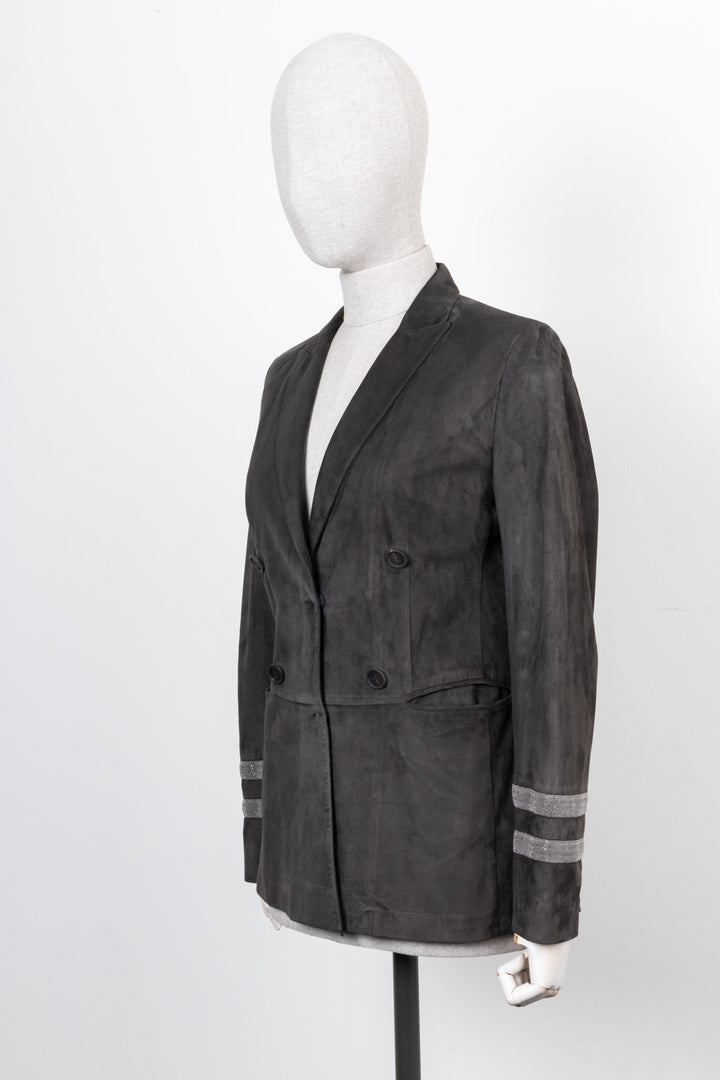 BRUNELLO CUCINELLI Double Breasted Jacket Suede Grey