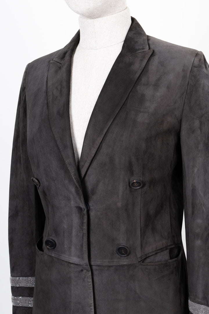 BRUNELLO CUCINELLI Double Breasted Jacket Suede Grey