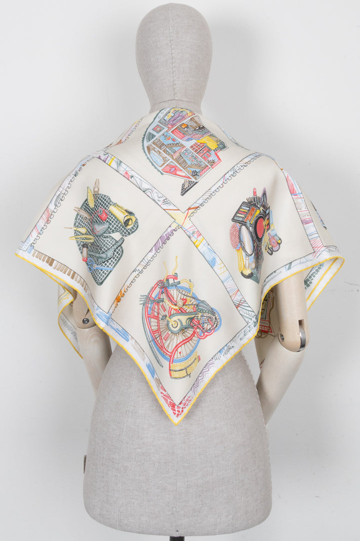 HERMÈS Chevaloscope 90 Scarf Silk Ivory
