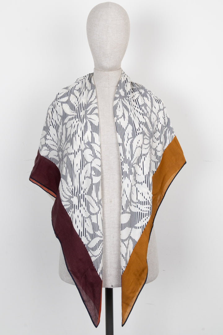 LORO PIANA Fleurs rayées Blanc Bordeaux Orange Moutarde