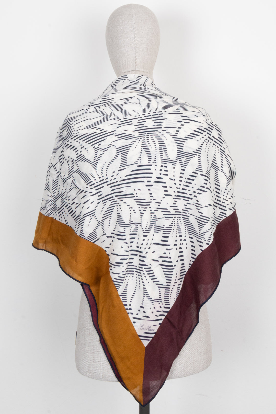 LORO PIANA Fleurs rayées Blanc Bordeaux Orange Moutarde