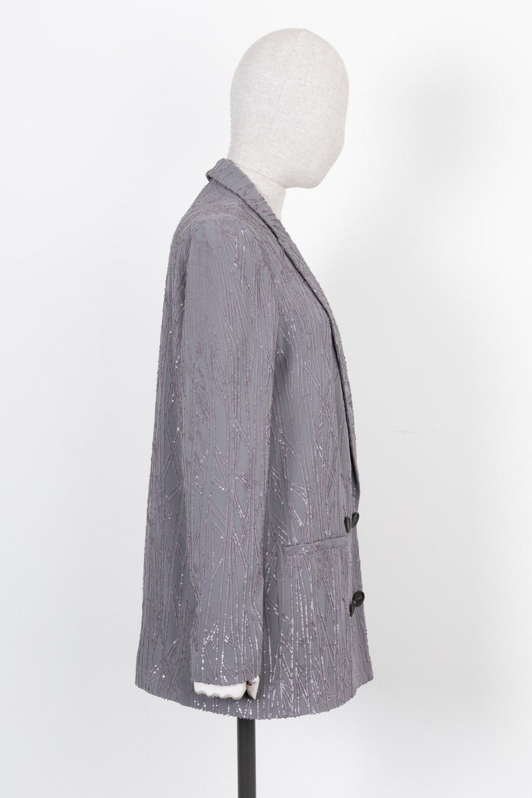 BRUNELLO CUCINELLI Double Breasted Jacket Sequin Silk Grey