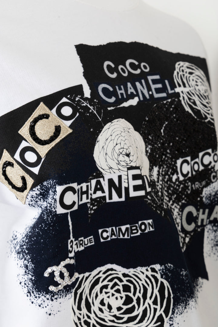 CHANEL Camellia Coco Mark Sweater Black White
