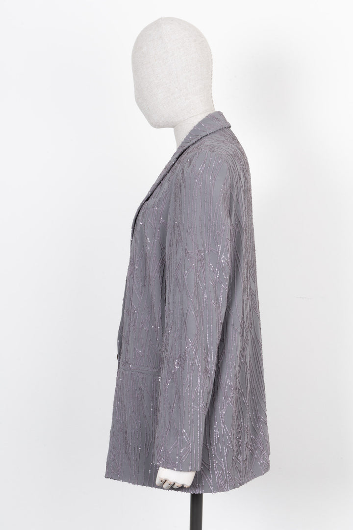 BRUNELLO CUCINELLI Double Breasted Jacket Sequin Silk Grey