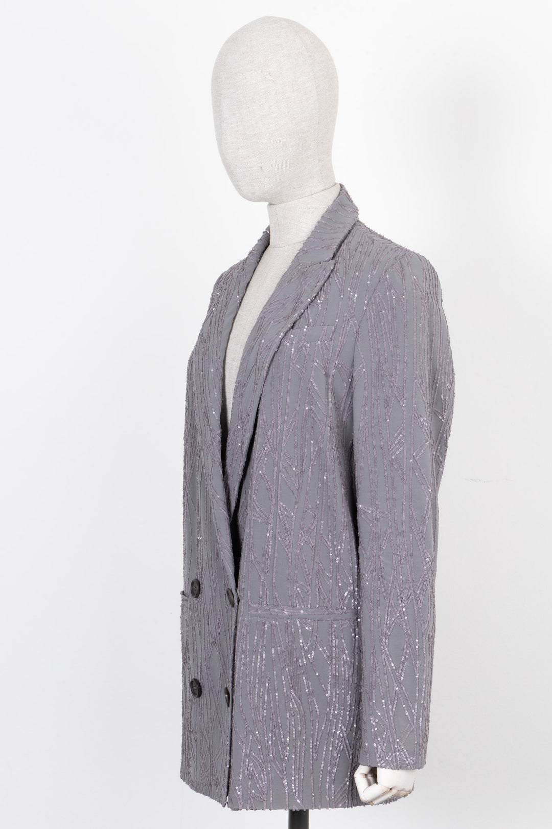 BRUNELLO CUCINELLI Double Breasted Jacket Sequin Silk Grey