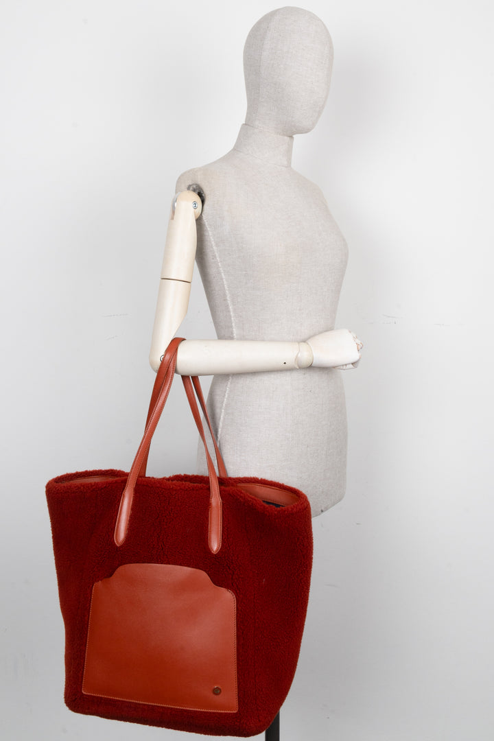 LORO PIANA Large Sesia Shearling Tote Red
