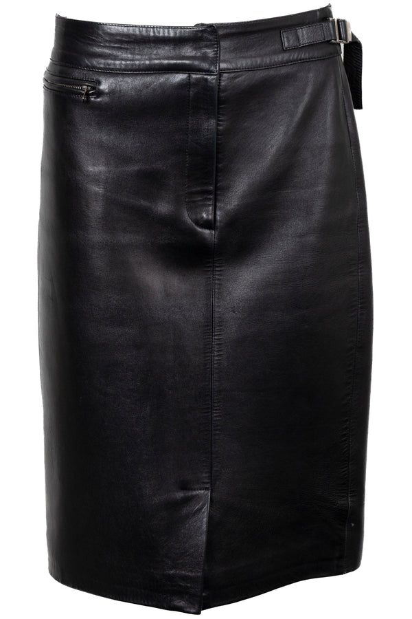 GUCCI Buckle Skirt Leather Black