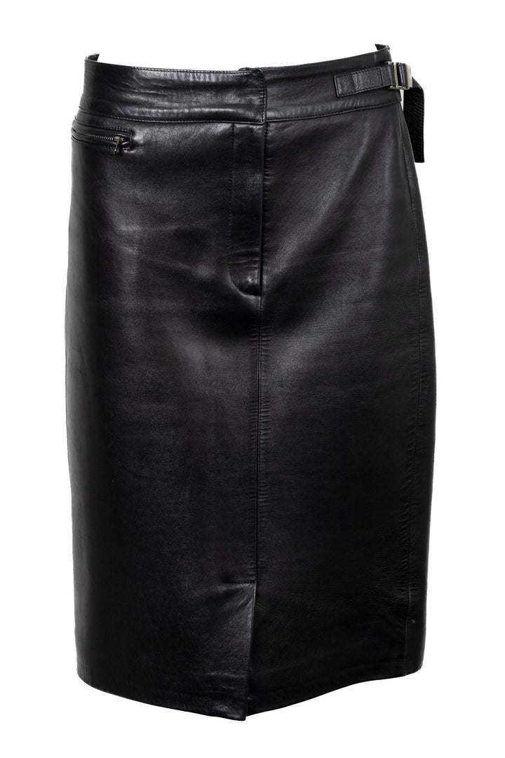 GUCCI Buckle Skirt Leather Black