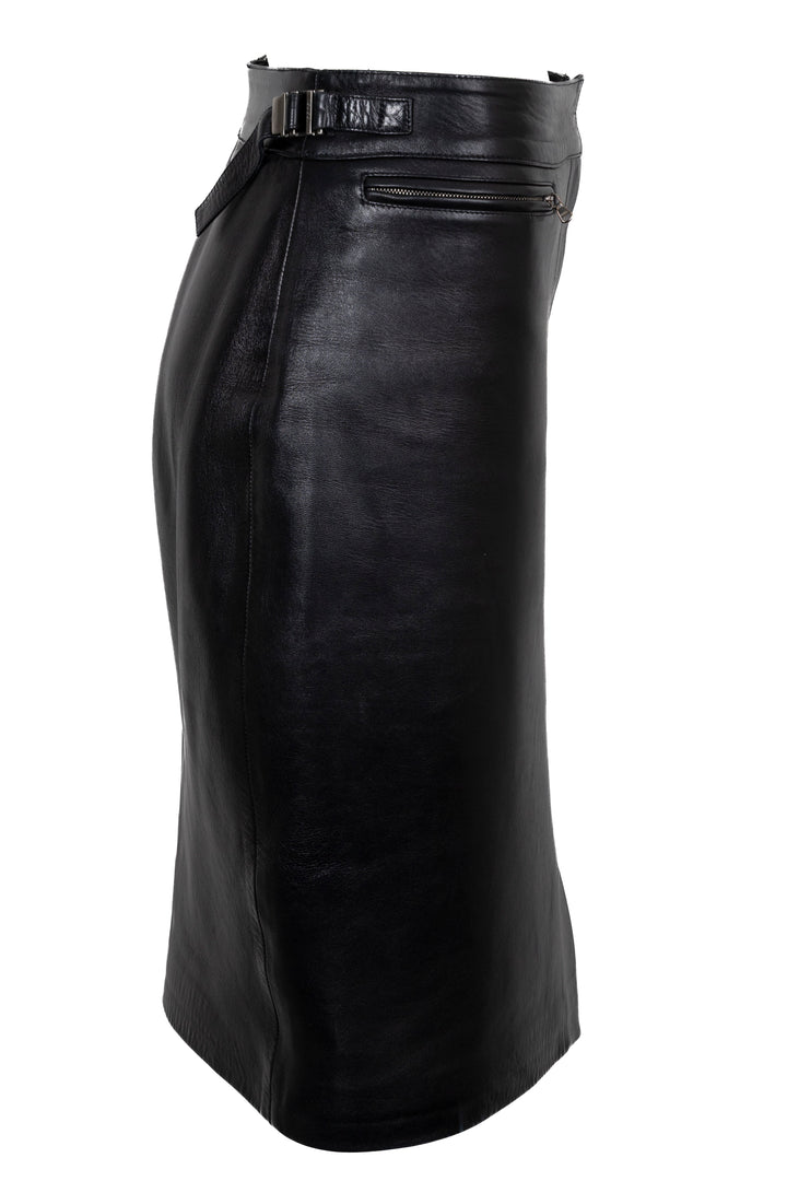 GUCCI Buckle Skirt Leather Black