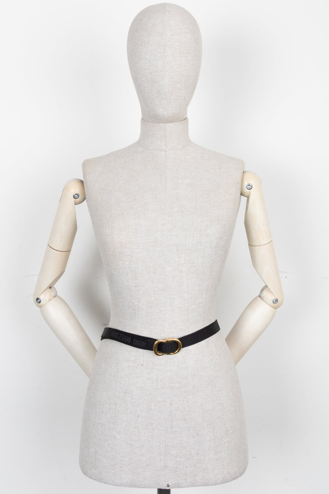 CHRISTIAN DIOR CD Logo Canvas Belt Black Gold