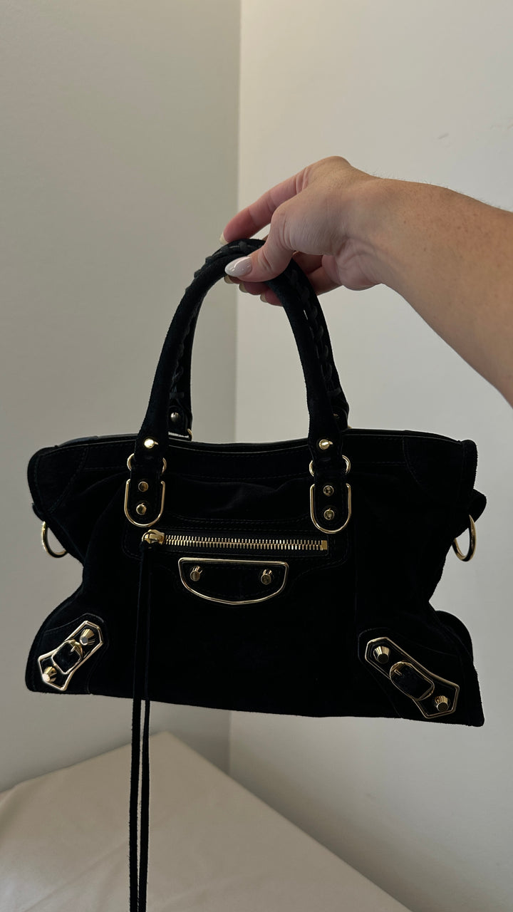 BALENCIAGA Mini City Bag Suede Black